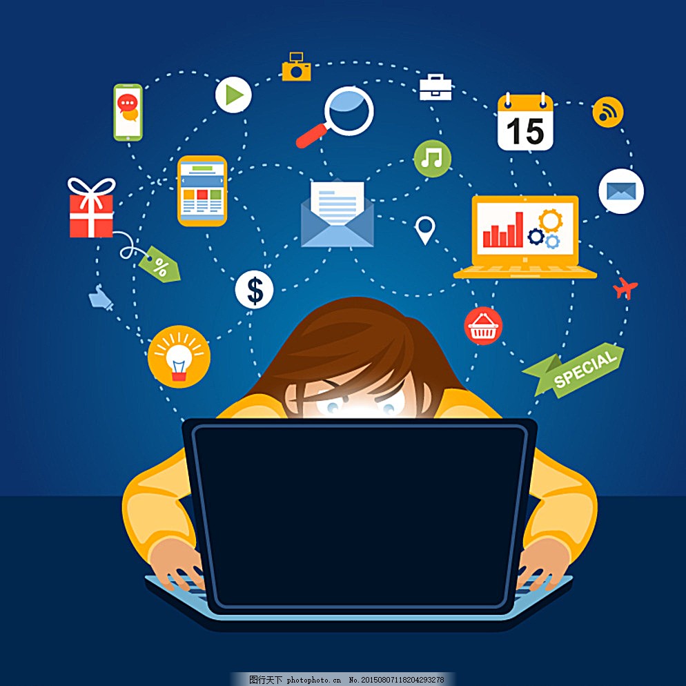 社交网络人物背景矢量素材 计算机领域的数字形象构建